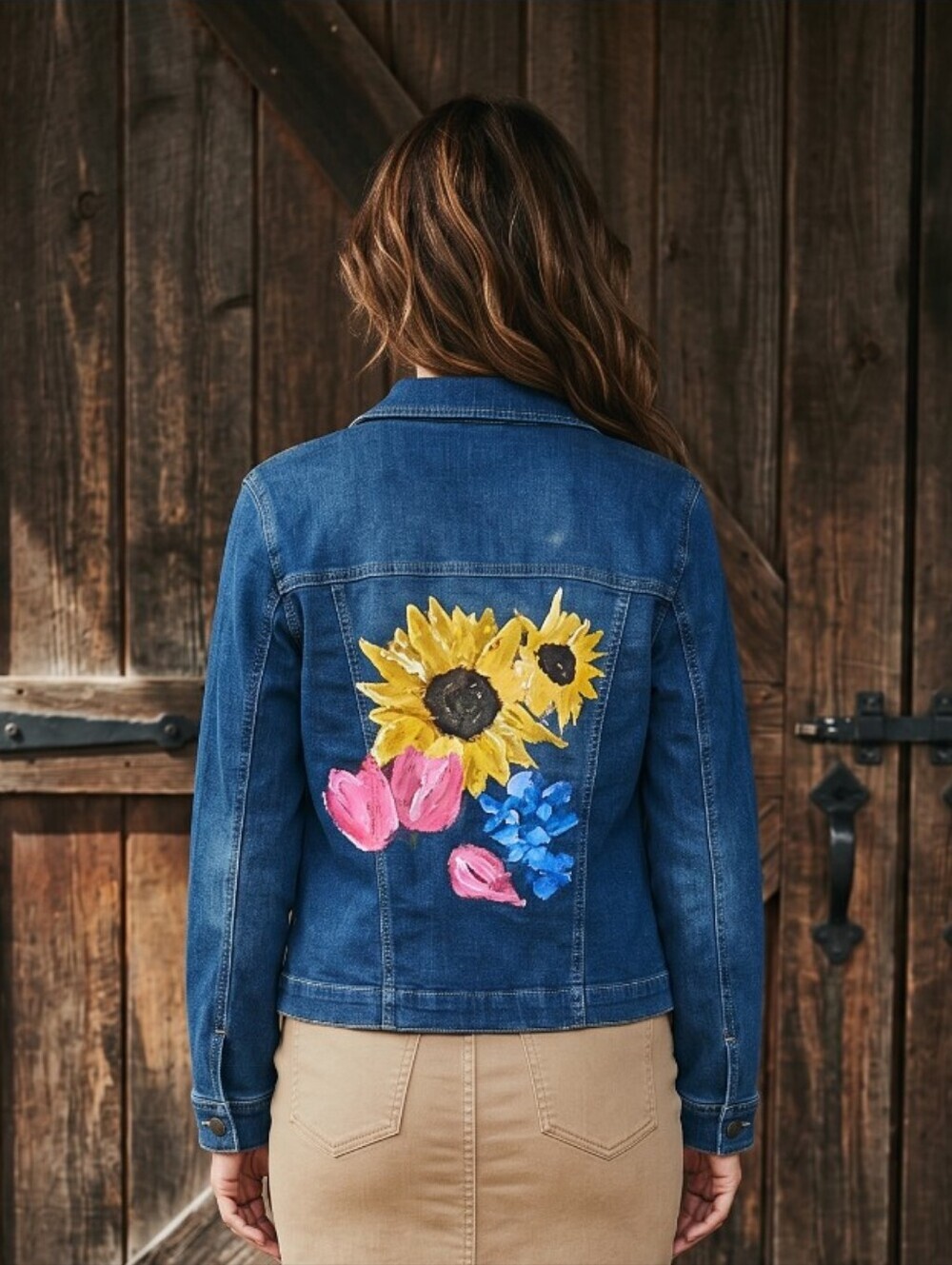 Vintage Floral Painted Denim Trucker Jacket